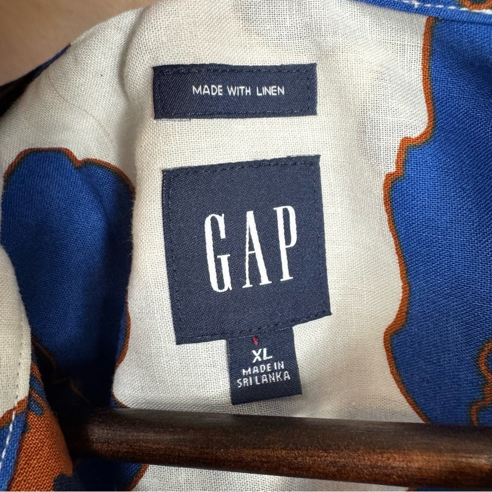 GAP Men Linen-Cotton White & Blue Floral Button Down Shirt Resort Wear Vacation - Picture 5 of 7